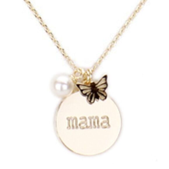 mama Gold Metal Disc Butterfly Pearl Necklace - Picture 3 of 6